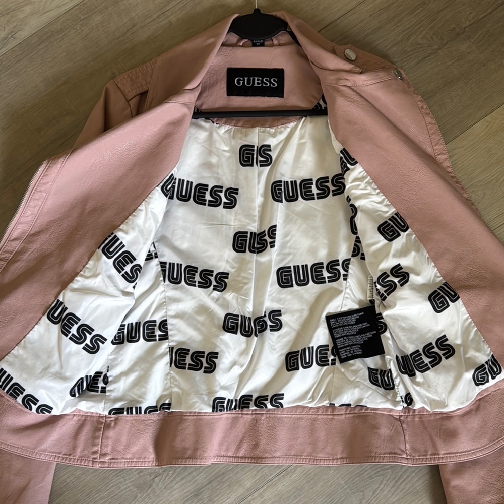 Guess Pink Leather Moto Jacket Asymmetrical Zipper - Picture 2 of 7